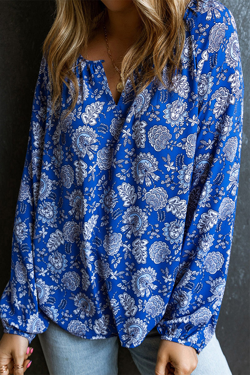 Bohemian Vintage Floral V Neck Blouses