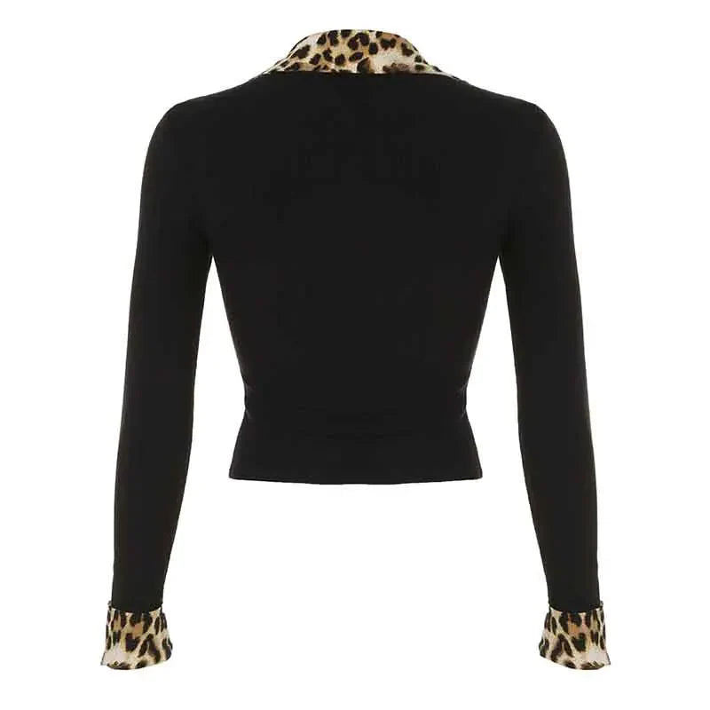Leopard Up Turn Down Collar Button Long Sleeve Blouses Women s Autumn New Knitter Basic Chic Fashion Top Tees