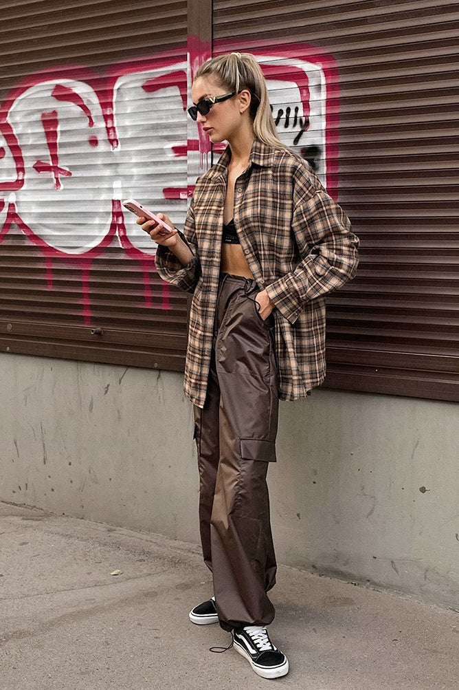 Vintage Plaid Long Blouse