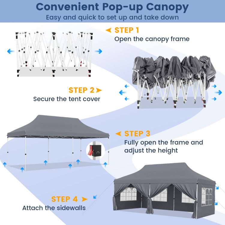 🔥[Hot sale]🔥10x20Pop up Canopy Tent with 6 sidewalls Commercial Heavy Duty Canopy UPF 50+ All Weather Waterproof Outdoor Wedding Party Tents