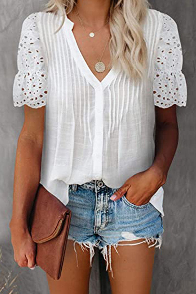 Casual Solid Split Joint V Neck Tops(6 Colors)