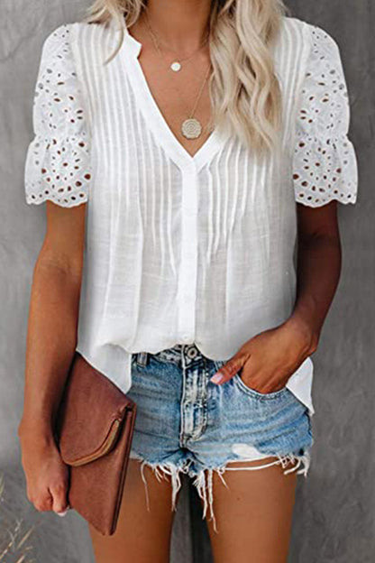 Casual Solid Split Joint V Neck Tops(6 Colors)