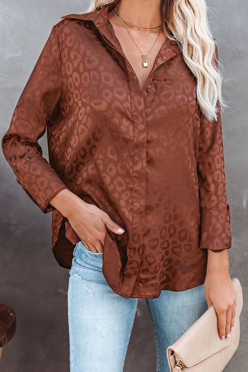 Fashion Sweet Leopard Split Joint Turndown Collar Tops£¨4 colors£©
