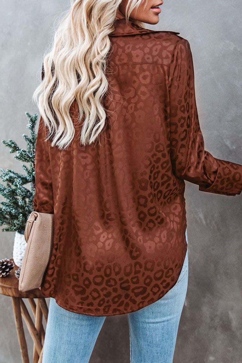 Fashion Sweet Leopard Split Joint Turndown Collar Tops£¨4 colors£©