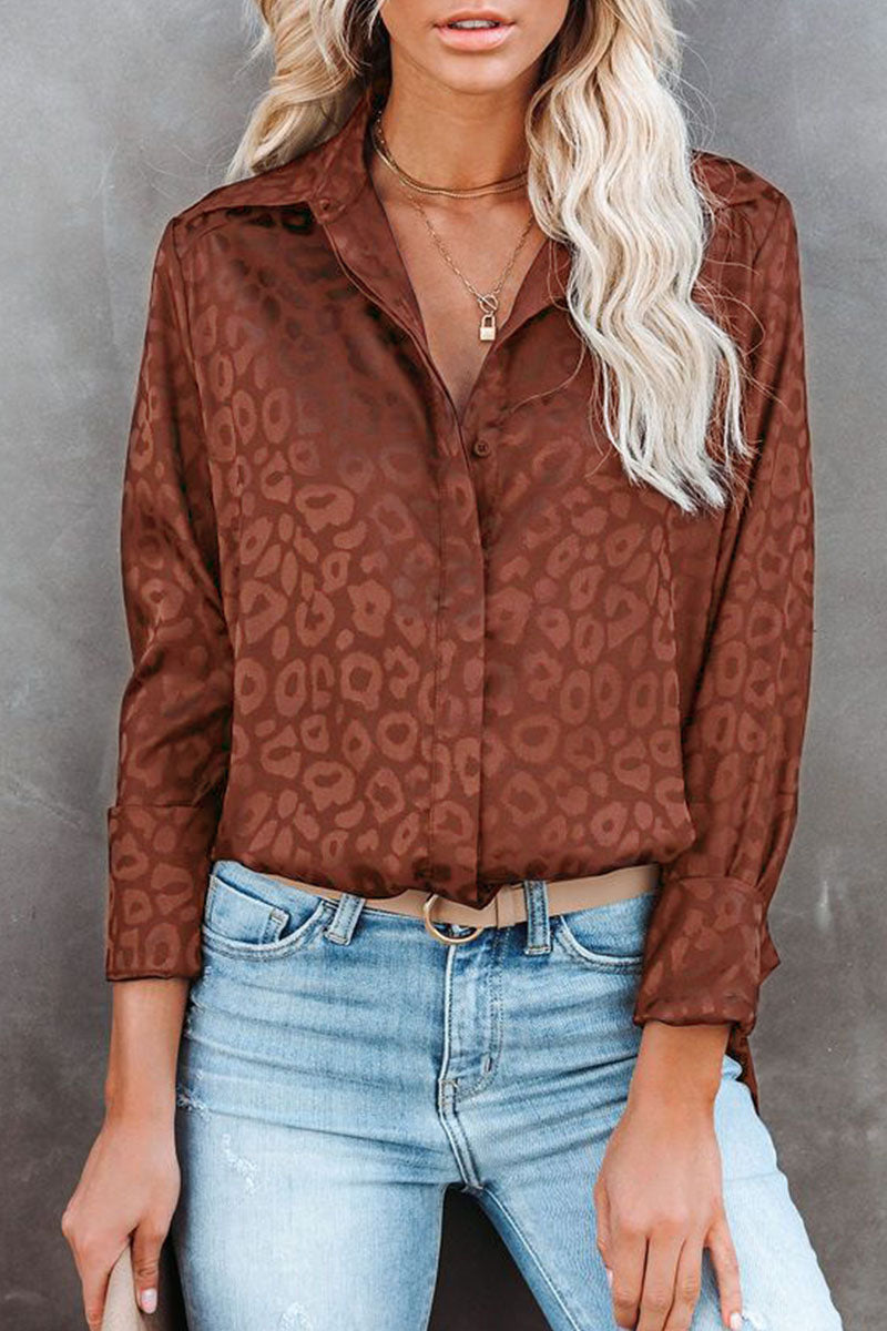 Fashion Sweet Leopard Split Joint Turndown Collar Tops£¨4 colors£©