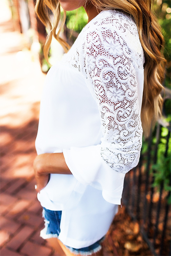 Casual Solid Lace Split Joint O Neck Tops£¨4 colors£©