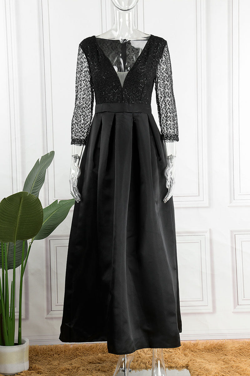 Elegant Solid Sequins Patchwork V Neck Evening Dress Dresses(6 Colors)