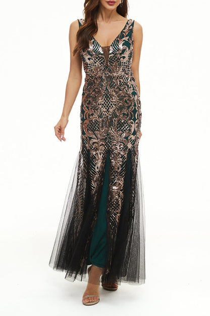 Elegant College Patchwork Sequins V Neck Evening Dress Dresses(4 Colors)£©