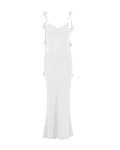 Backless Strap 3D Flower Decorated Suspender Evening Dress