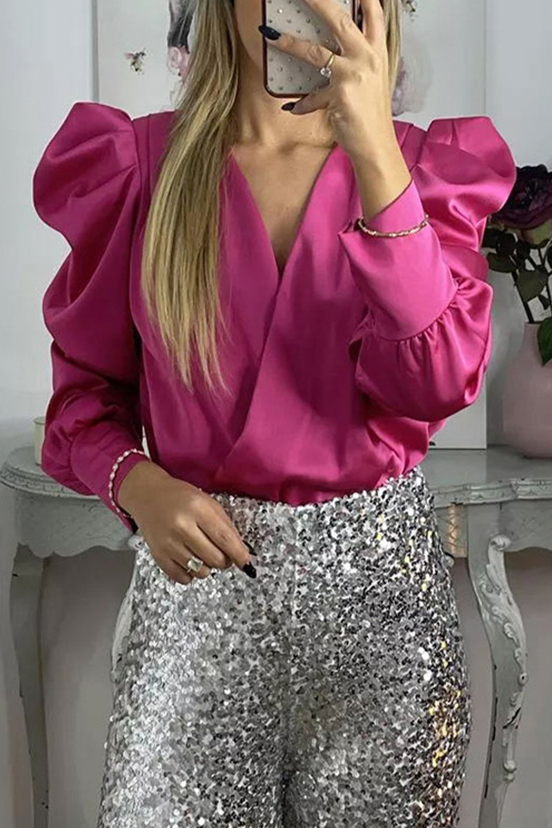 Celebrities Elegant Solid Fold V Neck Blouses£¨6 Colors)