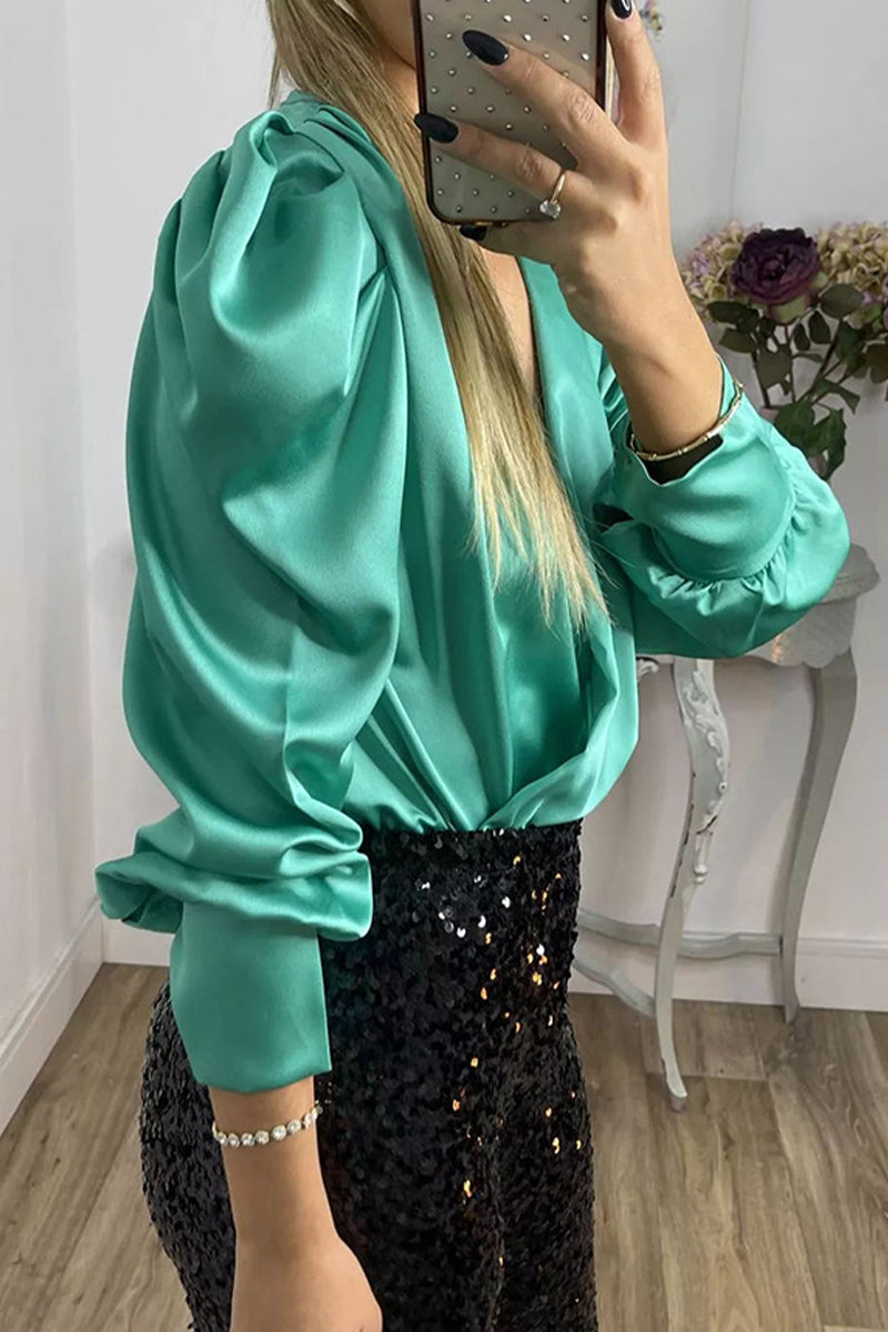 Celebrities Elegant Solid Fold V Neck Blouses£¨6 Colors)