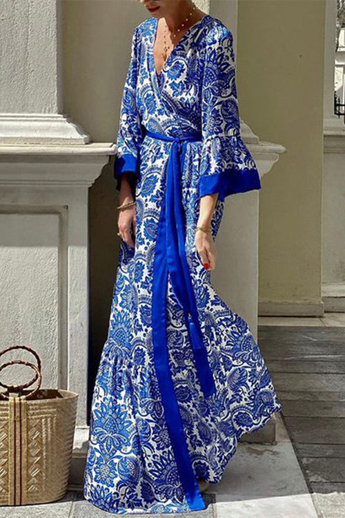 Bohemian Vintage Floral Bandage V Neck Printed Dresses