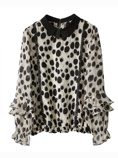 Sophia Elegant Lace Ruffle Patchwork Printed Blouse