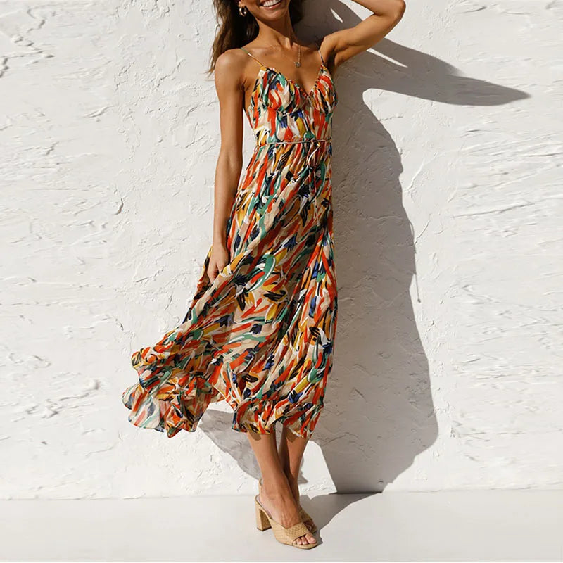 DressBetty - 2024 Summer Fashion Elegant V-Neck Backless Sling Boho Dress