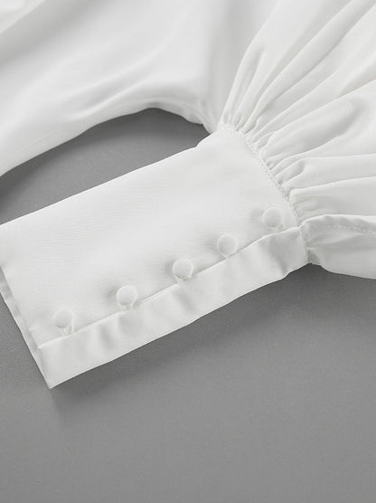 Puff Sleeve Stand Collar White Blouse