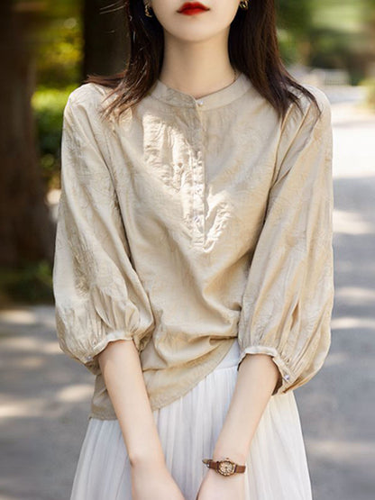 Sarah Retro Lantern Sleeve Embroidered Blouse