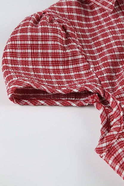 Preppy Plaid Button Down Collar Slim Blouse