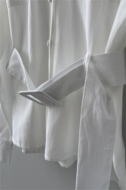 Vintage Waist Cinched Belted Long Sleeve Blouse