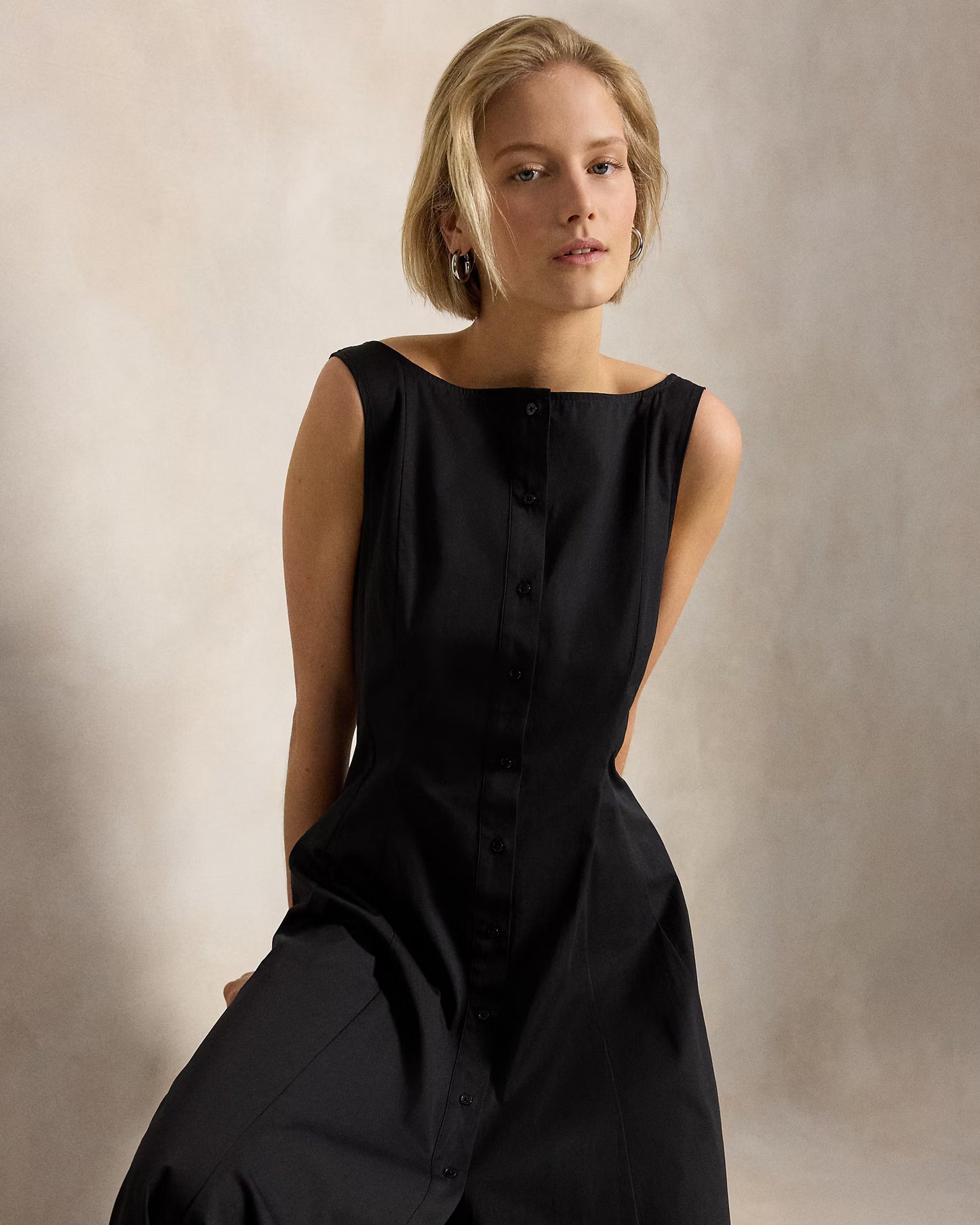 Paneled Cotton Dress-black