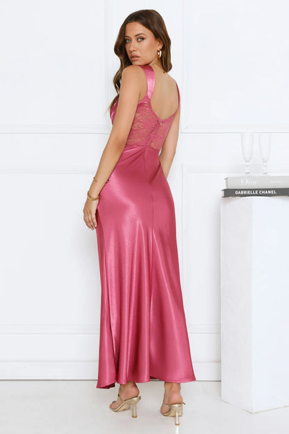 Wink Your Way Satin Maxi Dress Rose
