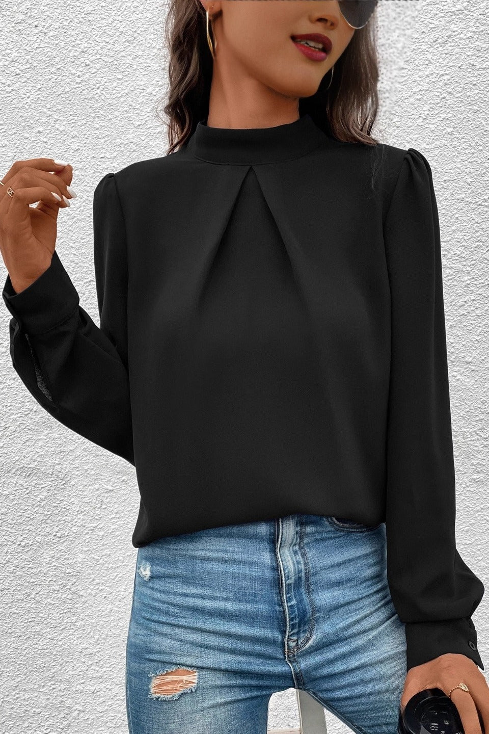 Chic Design Long Sleeve Solid Autumn Elegant Blouse
