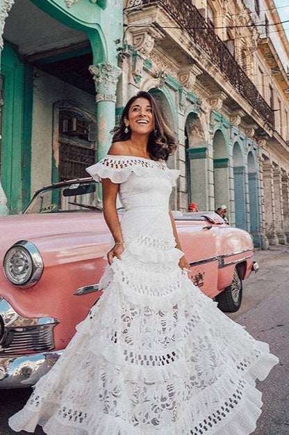 Elegant One-Shoulder Ruffle Boho Dress