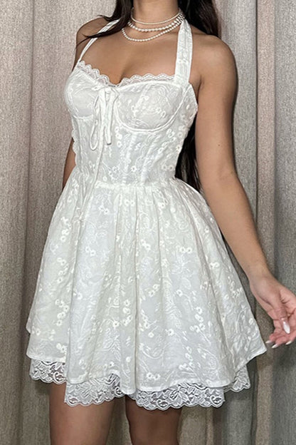 Fitted Lace Halter Boho Dress