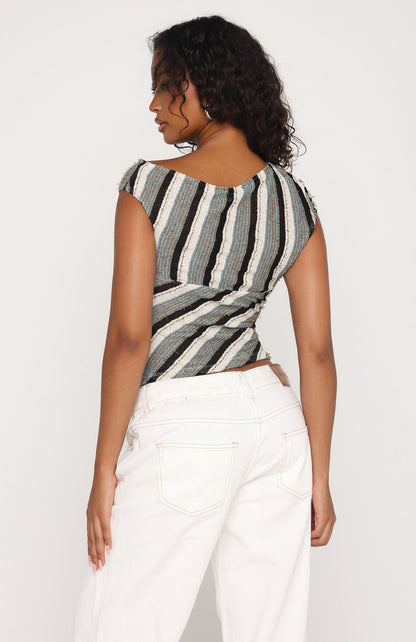 Waiting for Tomorrow Top Brown/Blue Stripe
