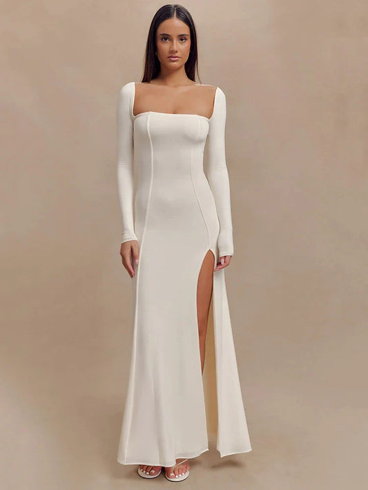 Elegant Long Sleeve Bodycon Party Evening Dress Female Sexy Split Tight Women Vestido Autumn/Winter New Clothing