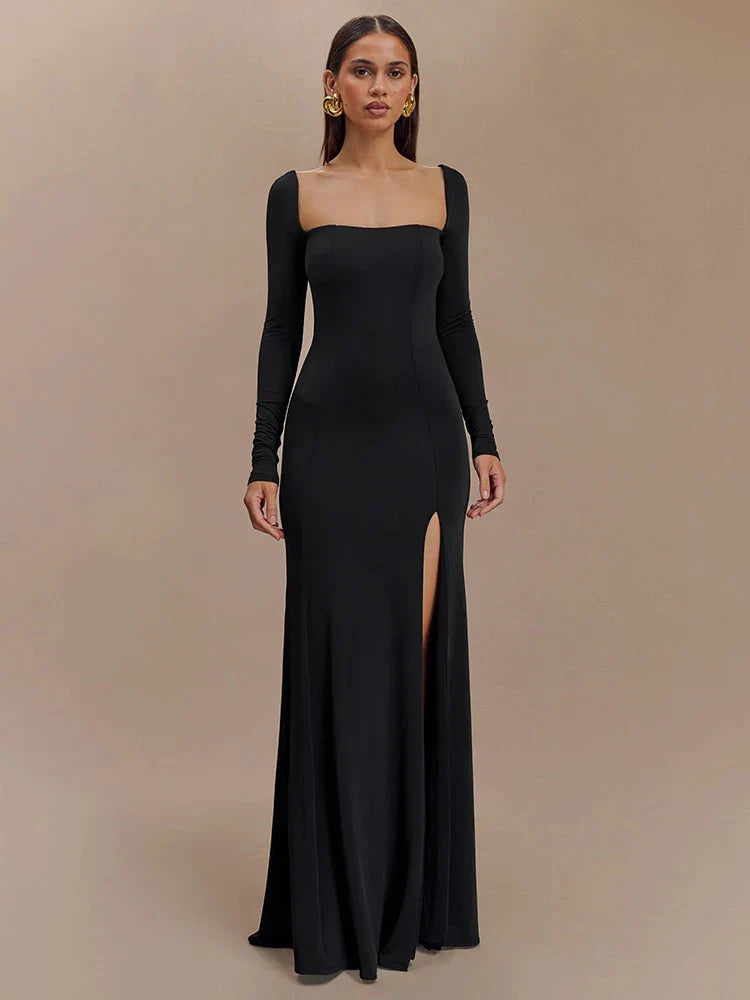 Elegant Long Sleeve Bodycon Party Evening Dress Female Sexy Split Tight Women Vestido Autumn/Winter New Clothing