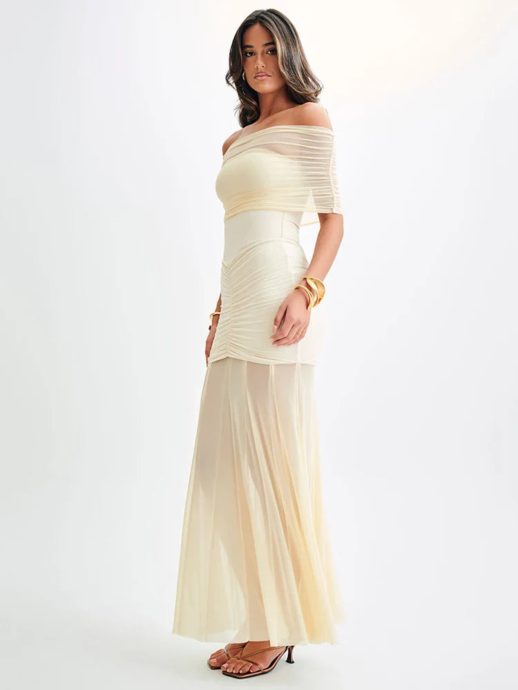 Elegant Sleeveless Mesh Patchwork Double Layer Long Dress Women Bodycon Evening Dress Sexy Perspective Tight Vestido