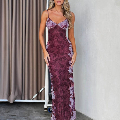 Summer Women Clothing Retro Printed High Grade Strap Dress Evening Dress