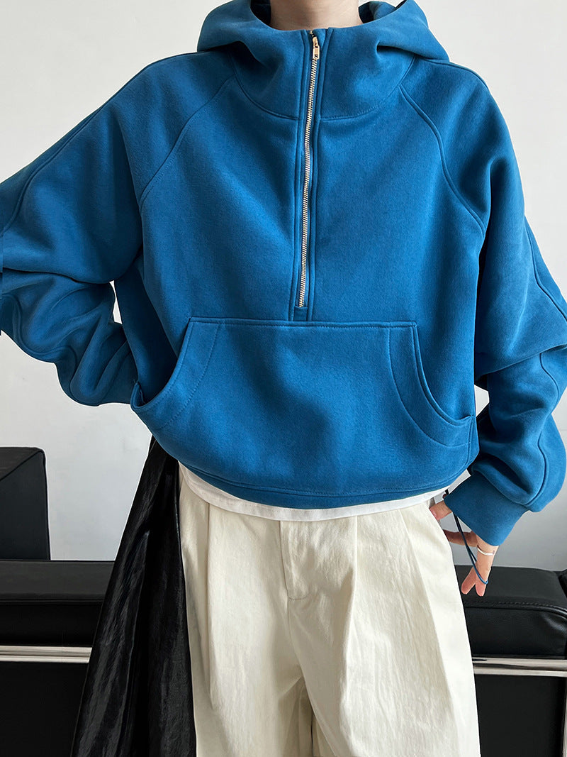 Idle Half Zipper Hooded Sweatshirt for Women Autumn Casual Design Blouse Coat
