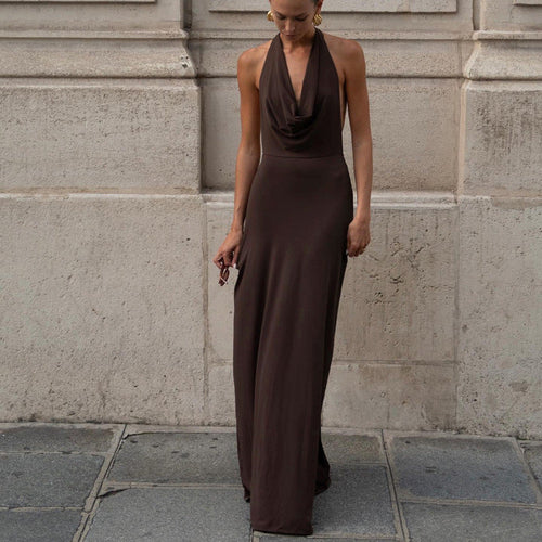 Sexy Halterneck Vest Dress Women Long Backless Party Evening Dress