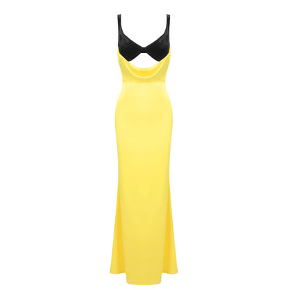 Camisole Evening Dress Women Clothing Sexy Dress Split Velvet Patchwork Cutout Maxi Dress Underdress