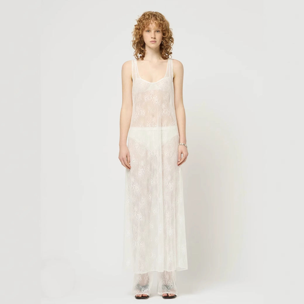 Spring Summer Women Clothing Sexy See through Hollow Out Cutout Lace Blouse Dress