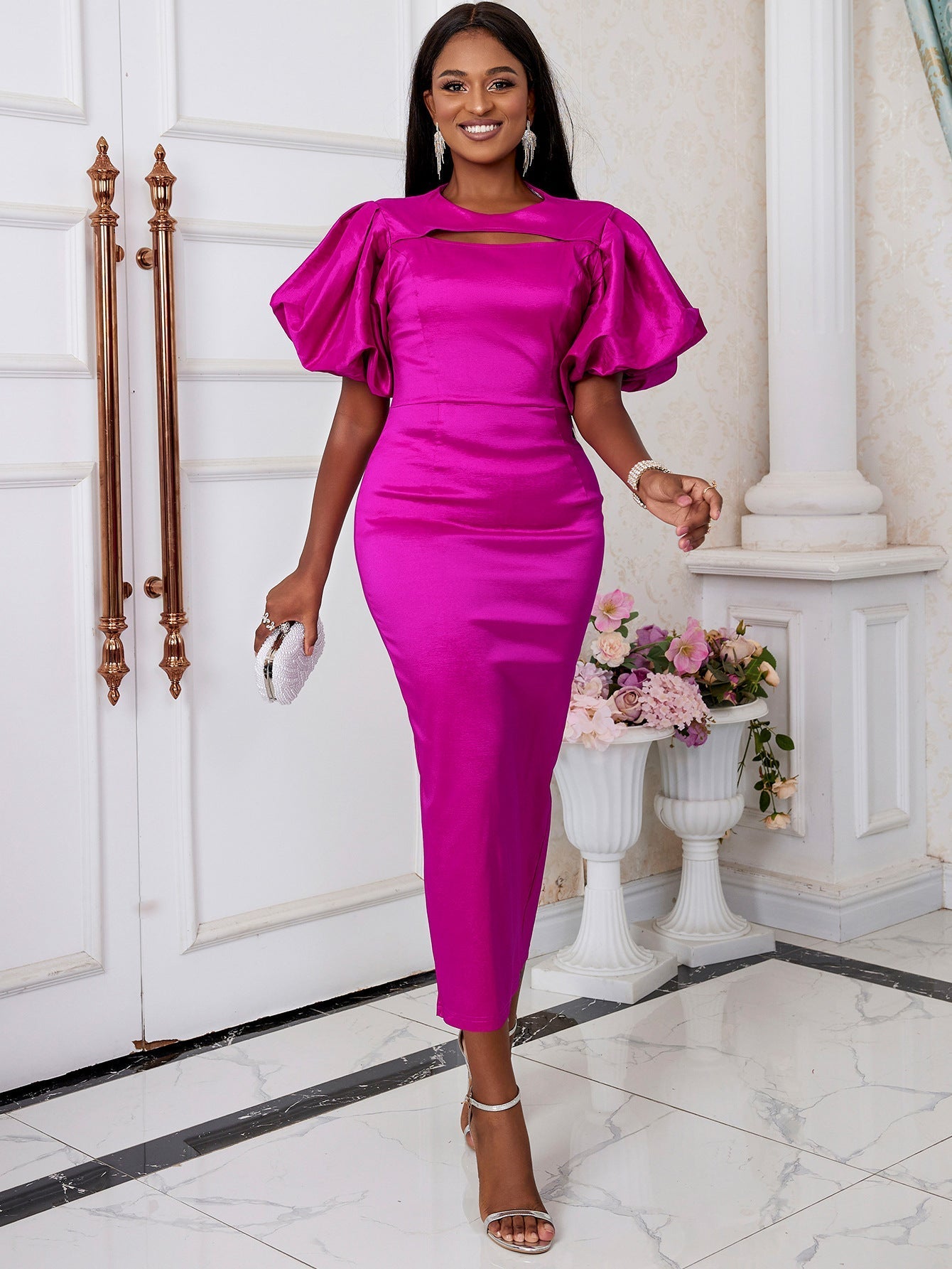 Lantern Sleeve Evening Dress