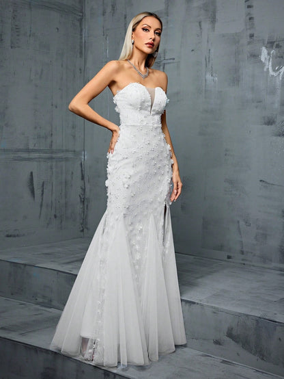 Tube Top Evening Dress V neck Fishtail Gauzy Gown Cocktail Party Annual Party Little Dress