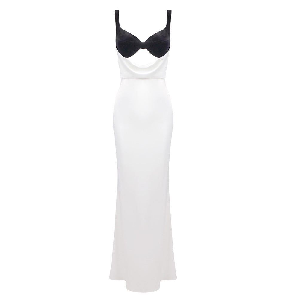 Camisole Evening Dress Women Clothing Sexy Dress Split Velvet Patchwork Cutout Maxi Dress Underdress