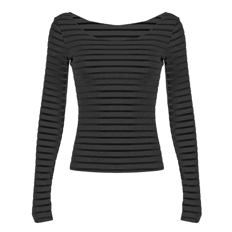 Off Shoulder Striped Lightweight Slim Fit Long Sleeve Blouse Sexy off Shoulder Simple All Match Slim Fit Casual Shirt