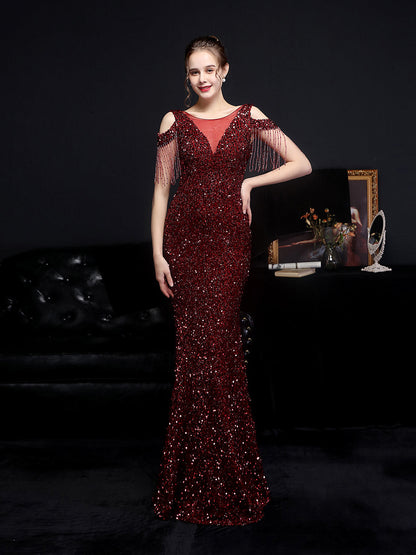 Shiny slim fishtail evening dress