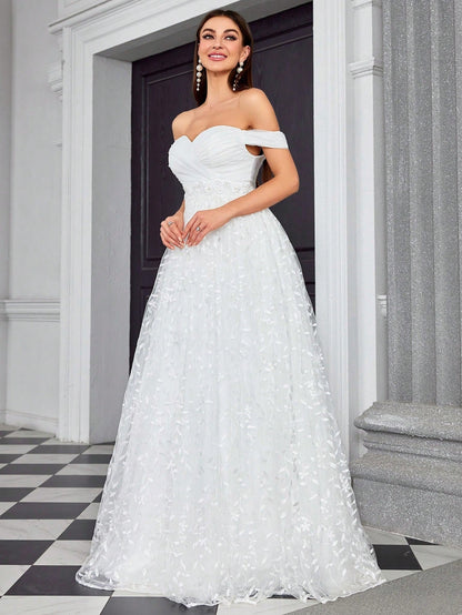 Off Shoulder Evening Dress Elegant Graceful Simple Dress Outdoor Travel Photography Light Wedding Dress
