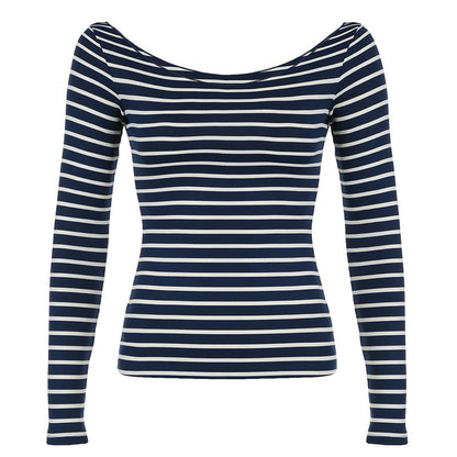 Off Shoulder Striped Lightweight Slim Fit Long Sleeve Blouse Sexy off Shoulder Simple All Match Slim Fit Casual Shirt
