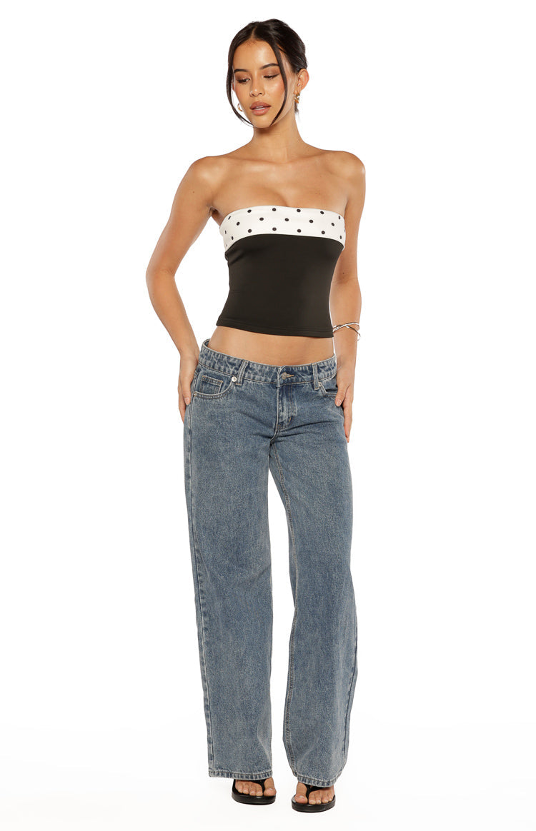 Reece Black Polka Dot Strapless Top