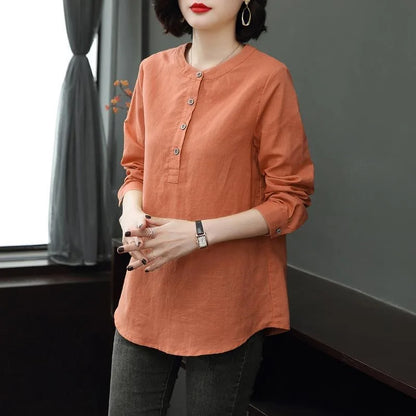 Woman Spring Autumn Style Blouses Shirts Lady Casual Long Sleeve Stand Collar Blusas Tops DF4955