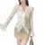 y2k Lace Blouse Women Coquette Clothes Sheer See Through Ruffle Flared Long Sleeve Shirt Top 2000s Clothing Streetwear