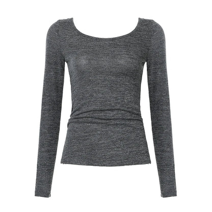 Causal Fashion Backless O-Neck Blouses Women Long Sleeve Simple Slim All-Match s Women Trendy Clothes