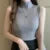 Fashion Elegant Sleeveless Knit Women Blouse Summer Solid Color Vest Casual Tops Half High Neck Shirt
