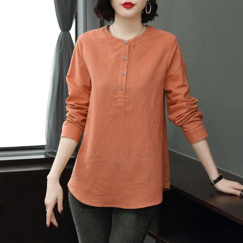 Woman Spring Autumn Style Blouses Shirts Lady Casual Long Sleeve Stand Collar Blusas Tops DF4955