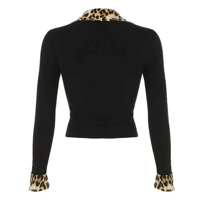 Leopard Up Turn Down Collar Button Long Sleeve Blouses Women s Autumn New Knitter Basic Chic Fashion Top Tees